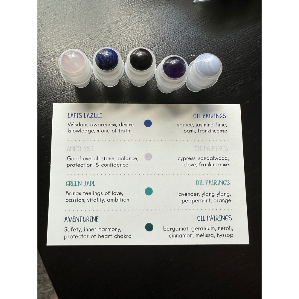 Glass Essential Oil Roller Bottle Set with Gemstone and Steel Roller Balls - Picture 5 of 6
